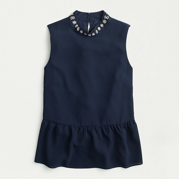 J. Crew Tops - J. Crew Dark Blue Sleeveless Women’s Top with Embellished Collar XS